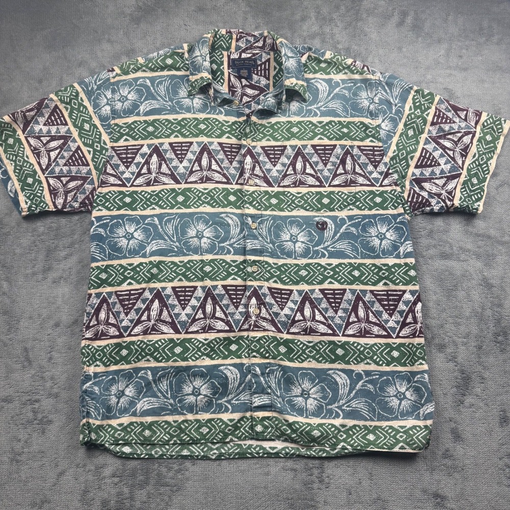 Duck Head Mens Large Tribal Floral Geometric Cotton Button Down Shirt